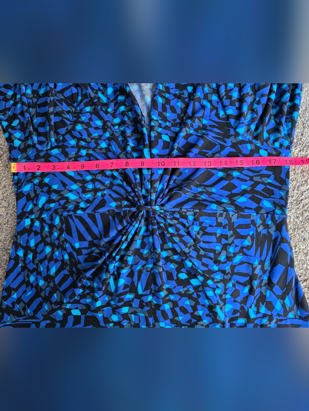 Chaus Blue and Black Twist-Front V-Neck Long Sleeve Top - Picture 4 of 5
